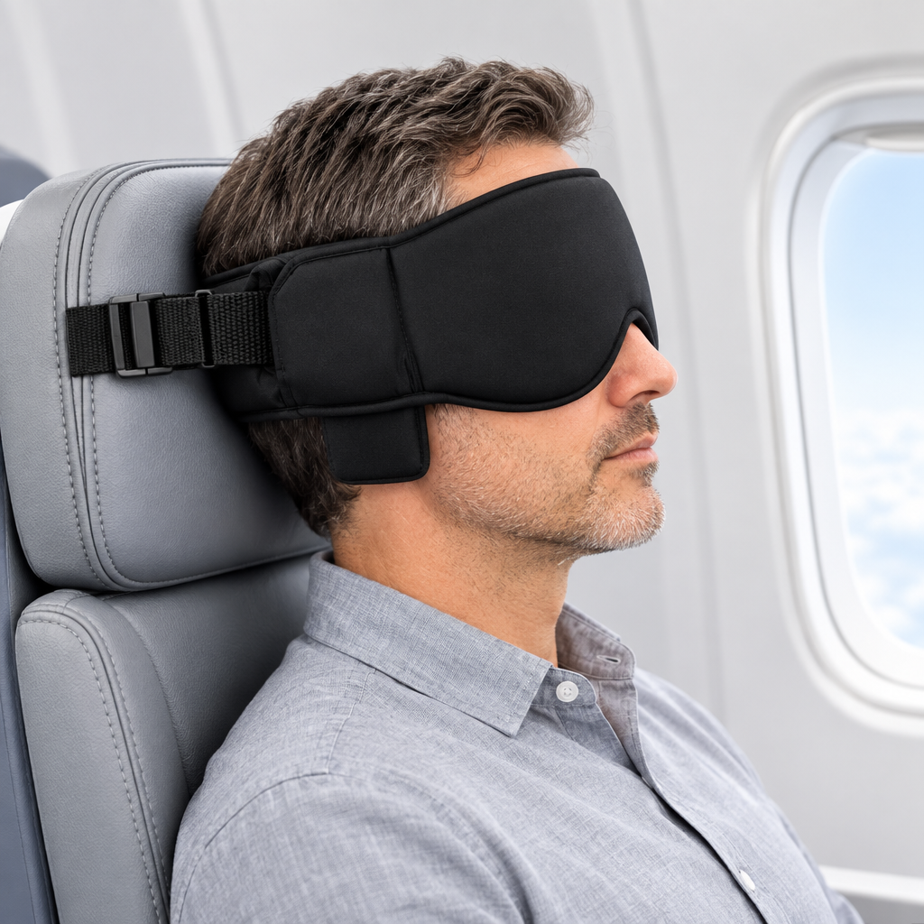 Head support strap anchored to the seat headrest